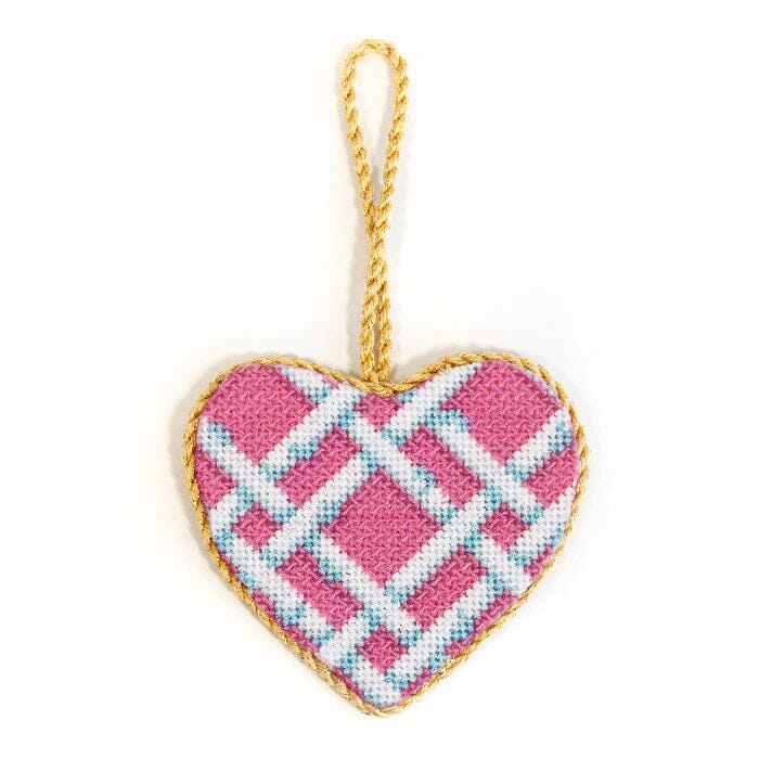 Woven Bamboo Medium Heart with Stitch Suggestions Printed Canvas Needlepoint To Go 
