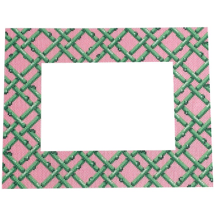 Woven Frame Bamboo/Pink Printed Canvas Two Sisters Needlepoint 