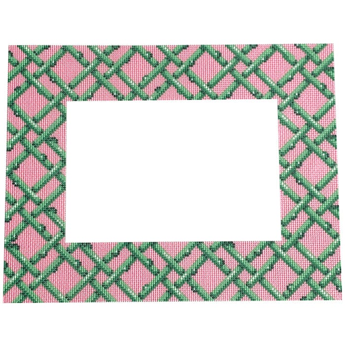 Woven Frame Bamboo/Pink Printed Canvas Two Sisters Needlepoint 
