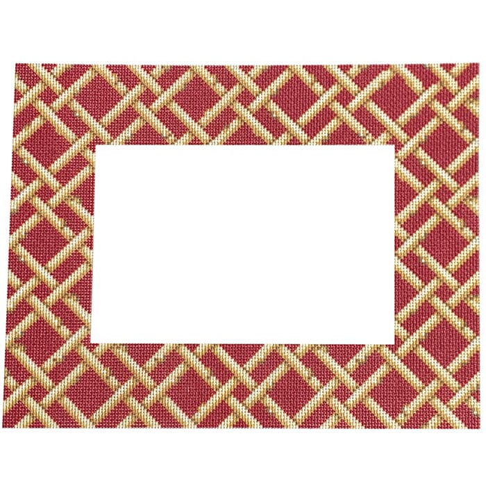 Woven Frame Bamboo/Red Printed Canvas Two Sisters Needlepoint 