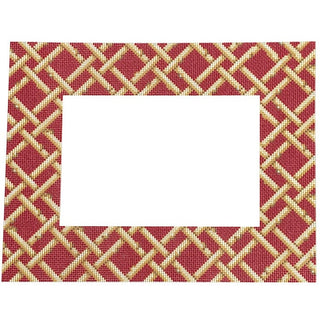Woven Frame Bamboo/Red Printed Canvas Two Sisters Needlepoint 
