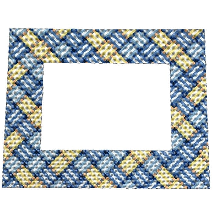 Woven Ribbon Frame/Blue Printed Canvas Two Sisters Needlepoint 
