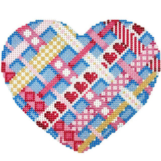 Woven Ribbon Large Heart Printed Canvas Two Sisters Needlepoint 
