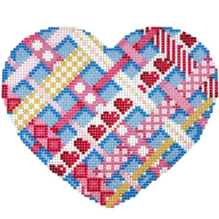 Woven Ribbon Large Heart Printed Canvas Two Sisters Needlepoint 
