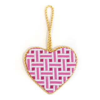 Woven Ribbon Medium Heart/Rose with Stitch Suggestions Printed Canvas Needlepoint To Go 
