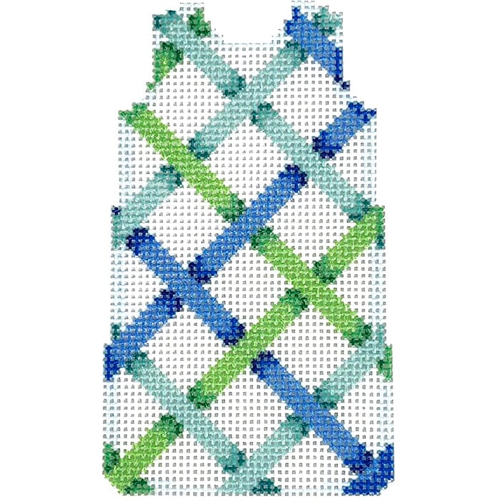 Woven Ribbon/Blue Mini Shift Printed Canvas Two Sisters Needlepoint 
