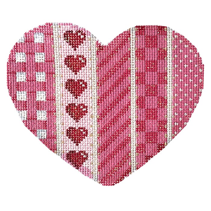 Woven/Hearts/Diagonal/Checks Large Heart Printed Canvas Two Sisters Needlepoint 
