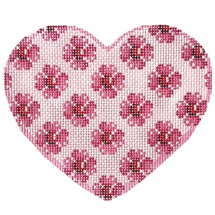 Woven/Hearts/Diagonal/Checks Large Heart Printed Canvas Two Sisters Needlepoint 
