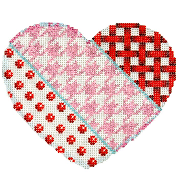 Woven/Houndstooth/Dot Heart Printed Canvas Two Sisters Needlepoint 
