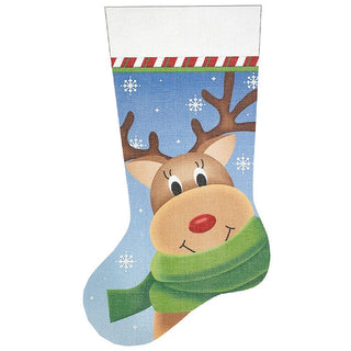 Wrapped Up Reindeer Stocking 13 mesh Painted Canvas Pepperberry Designs 
