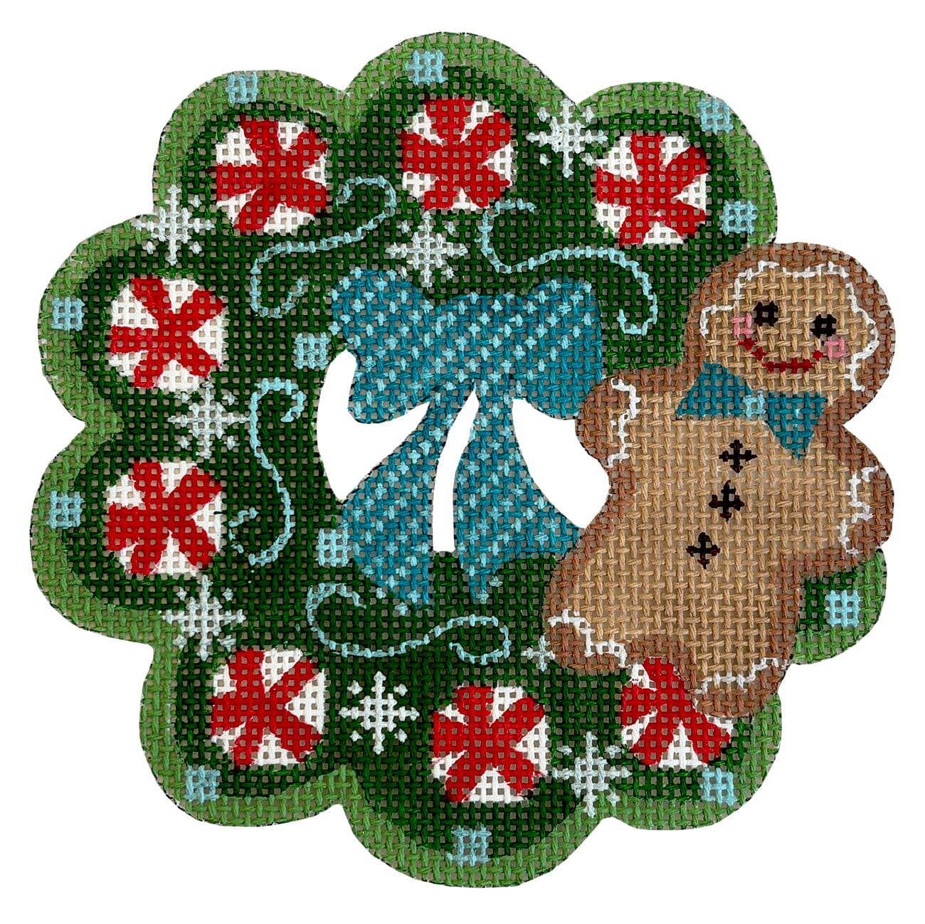 Wreath Ornament  Gingerbread Man Painted Canvas Danji Designs  - 1