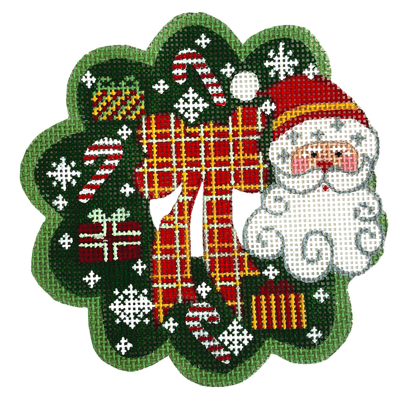 Wreath Ornament  Santa Painted Canvas Danji Designs 

