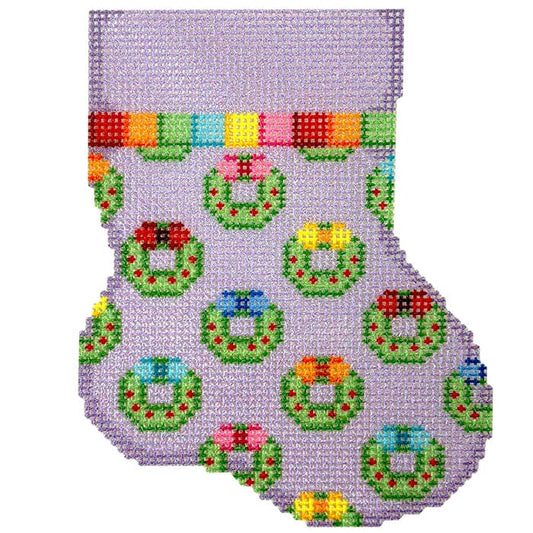 Wreaths Repeat Mini Sock Printed Canvas Two Sisters Needlepoint 