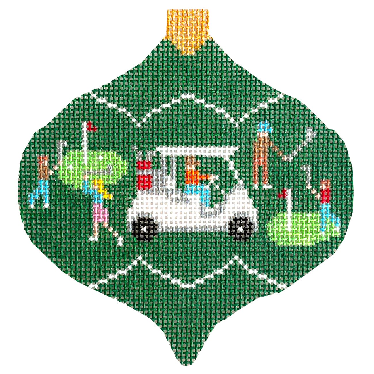 Xmas Ball with Golfers Ornament Painted Canvas Doolittle Stitchery  - 1