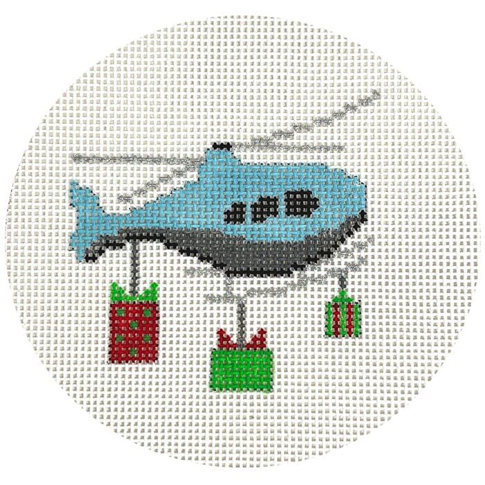 Xmas Helicopter Round Painted Canvas Vallerie Needlepoint Gallery  - 1