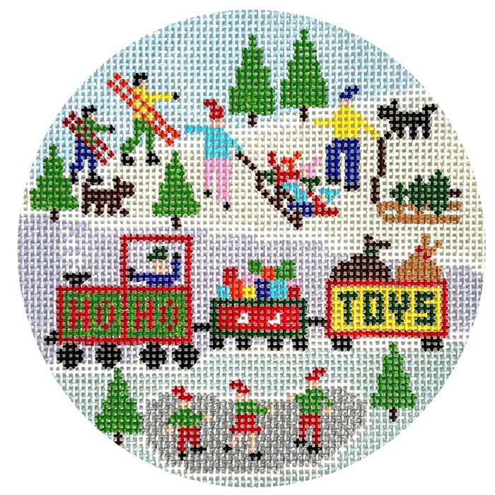 Xmas Toys 4.25" Ornament Painted Canvas Doolittle Stitchery  - 1
