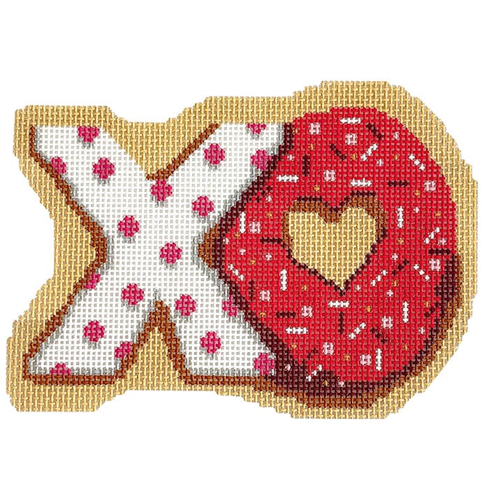 XO Cookie with Stitch Guide Painted Canvas Laura Love Designs 