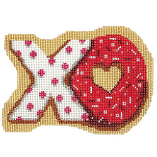XO Cookie with Stitch Guide Painted Canvas Laura Love Designs 
