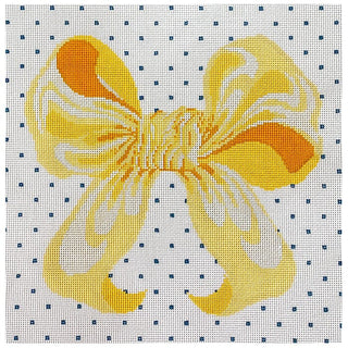 Yellow Bow 12" Pillow Painted Canvas All About Stitching/The Collection Design 
