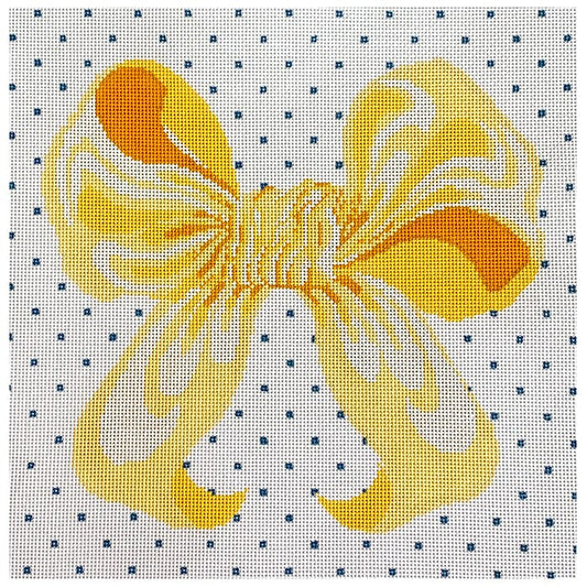 Yellow Bow 12" Pillow Painted Canvas All About Stitching/The Collection Design 