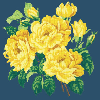 Yellow English Rose Needlepoint Kit Kits Elizabeth Bradley Design Dark Blue 
