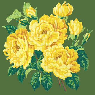 Yellow English Rose Needlepoint Kit Kits Elizabeth Bradley Design Dark Green 
