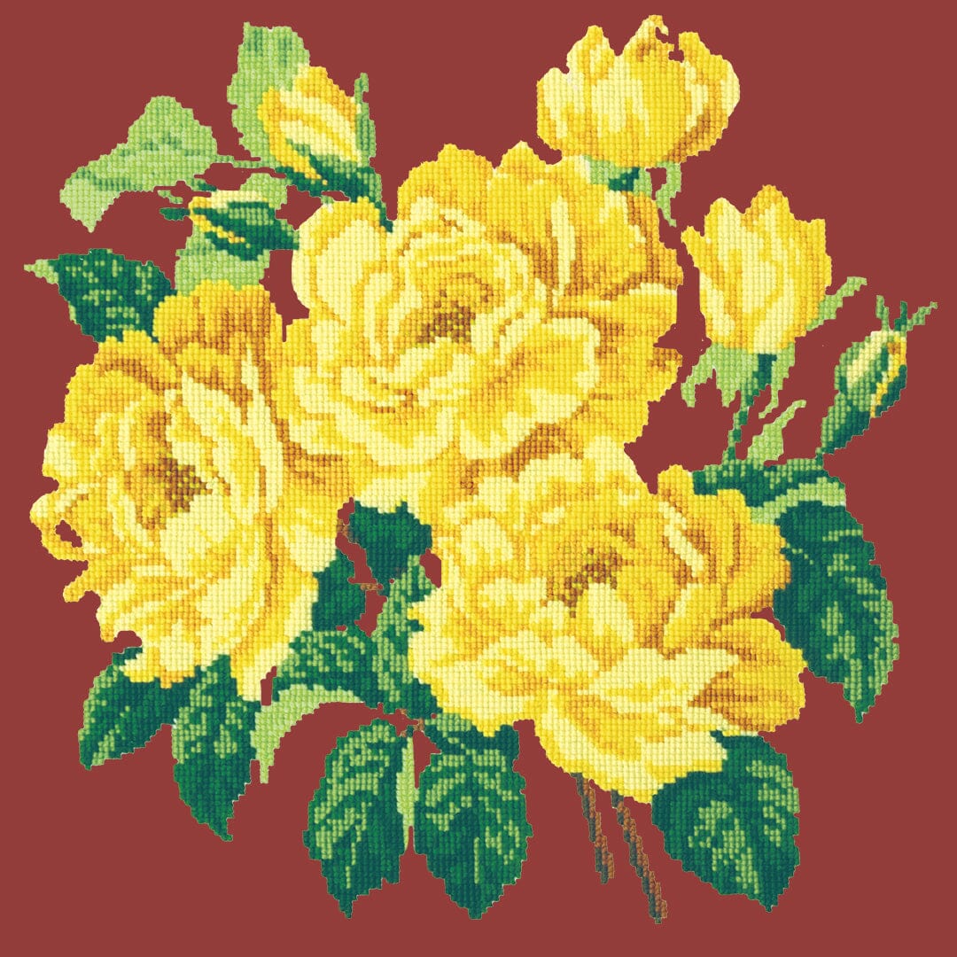 Yellow English Rose Needlepoint Kit Kits Elizabeth Bradley Design Dark Red 