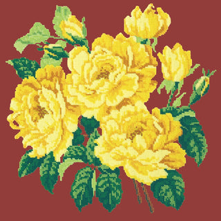 Yellow English Rose Needlepoint Kit Kits Elizabeth Bradley Design Dark Red 
