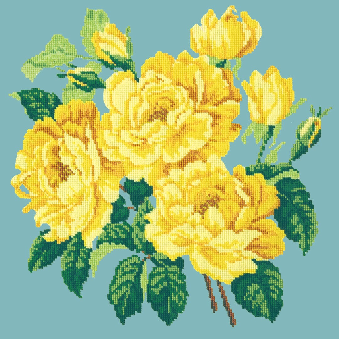 Yellow English Rose Needlepoint Kit Kits Elizabeth Bradley Design Duck Egg Blue 