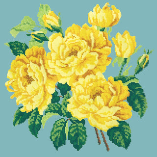 Yellow English Rose Needlepoint Kit Kits Elizabeth Bradley Design Duck Egg Blue 
