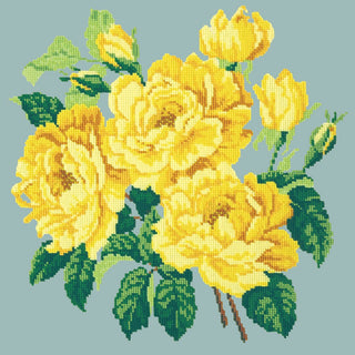 Yellow English Rose Needlepoint Kit Kits Elizabeth Bradley Design Pale Blue 
