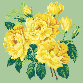 Yellow English Rose Needlepoint Kit Kits Elizabeth Bradley Design Pale Green 
