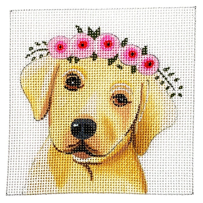 Yellow Lab with Floral Crown Painted Canvas Colors of Praise 