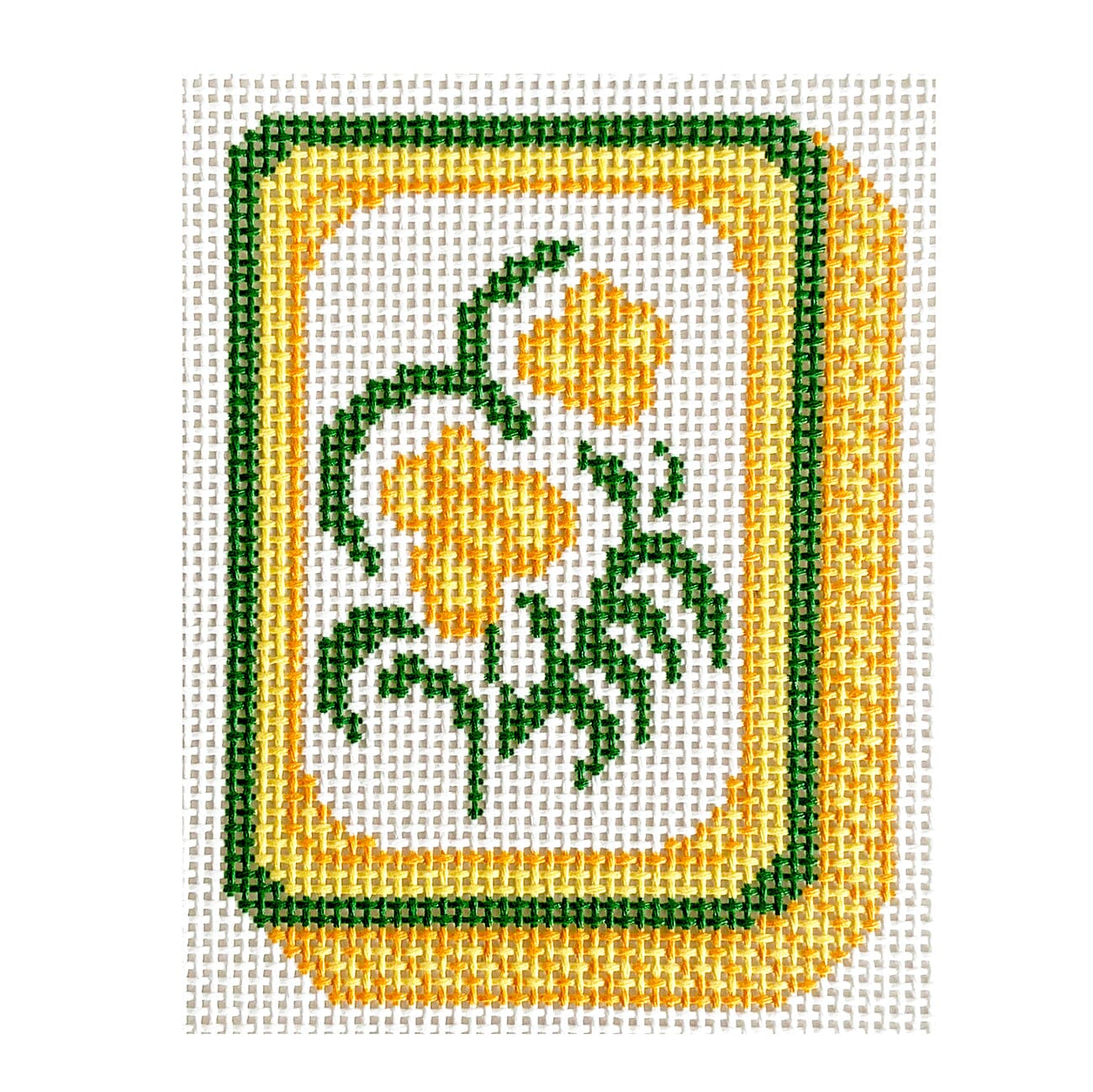 Yellow Mahjong Flower Tile Painted Canvas KCN Designers  - 1