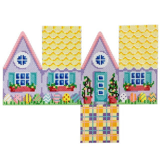 Yellow Scallop Roof Easter Cottage Printed Canvas Two Sisters Needlepoint 
