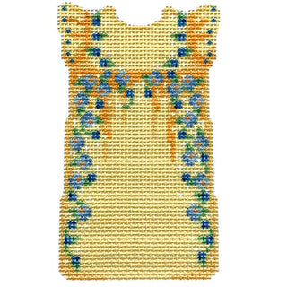 Yellow/Blue Embroidered Mini Shift Printed Canvas Two Sisters Needlepoint 
