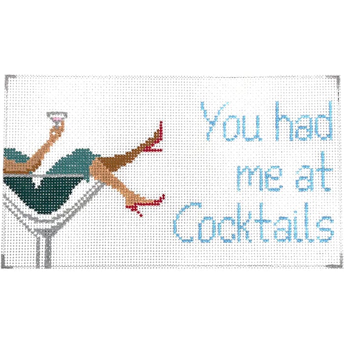 You Had Me at Cocktails Painted Canvas Anne Fisher Needlepoint LLC 