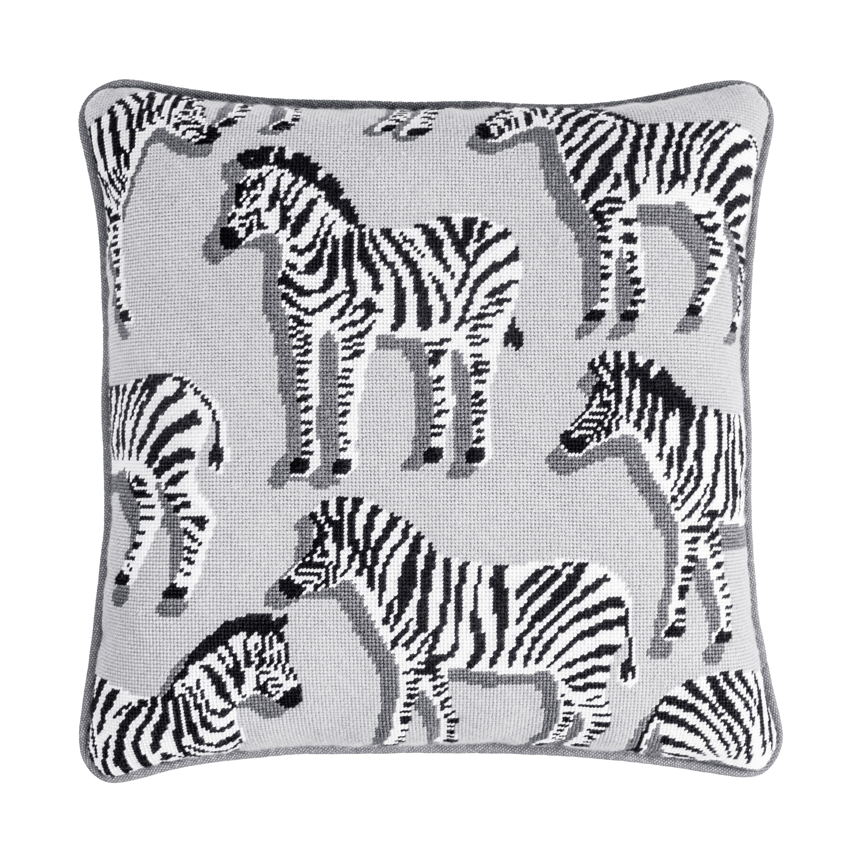 Zebra Pillow Kit   Grey Printed Canvas Needlepoint To Go 

