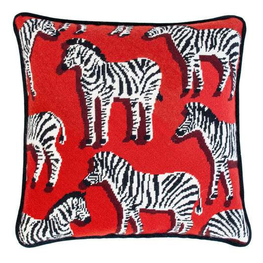 Zebra Pillow Kit - Red Printed Canvas Needlepoint To Go 