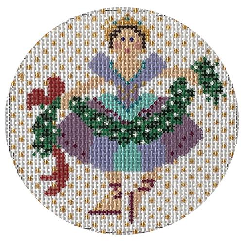 11th Day of Christmas Round on 13 mesh Painted Canvas Shelly Tribbey  - 1