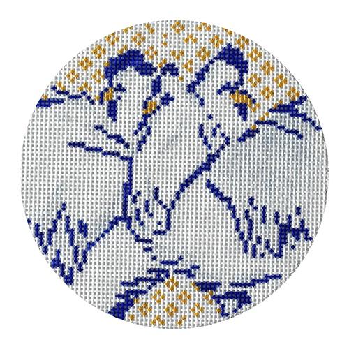 12 Days--Blue/White Three French Hens Painted Canvas The Plum Stitchery 