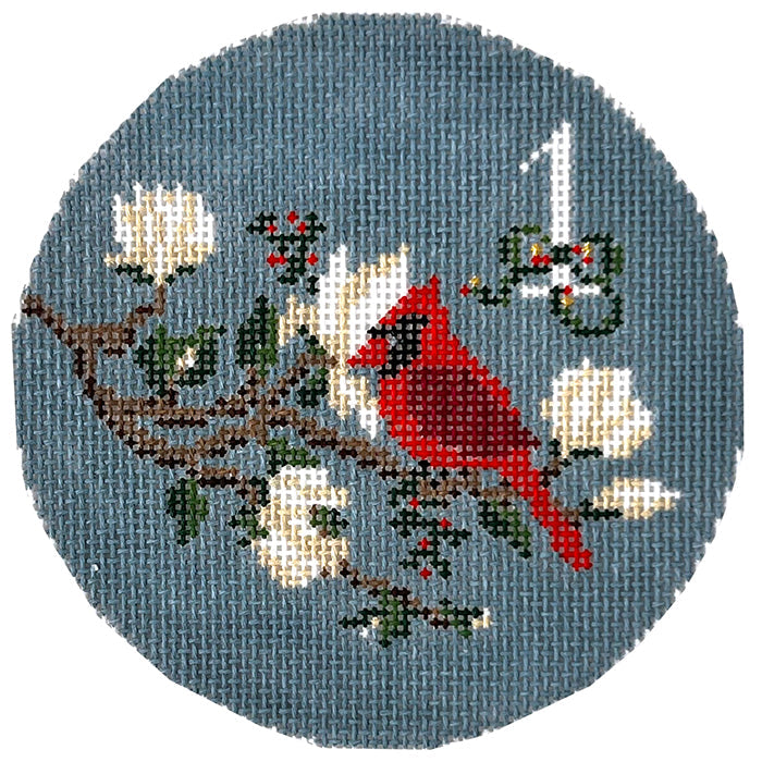 12 Days of Southern Christmas - A Cardinal in a Magnolia Tree Painted Canvas Wipstitch Needleworks 