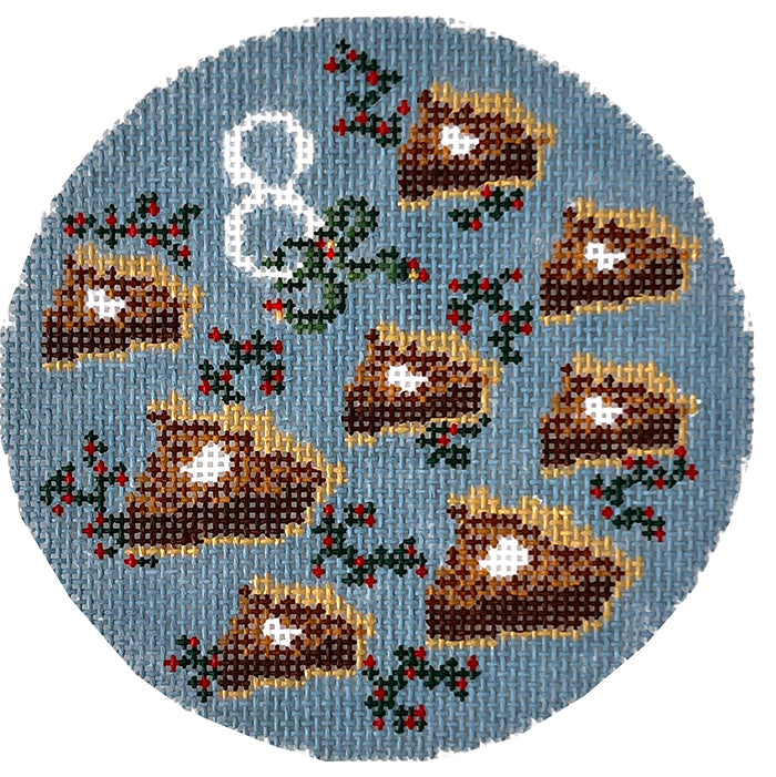 12 Days of Southern Christmas - Eight Pecan Pies Piping Painted Canvas Wipstitch Needleworks 