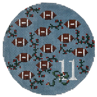 12 Days of Southern Christmas   Eleven Footballs Flying Painted Canvas Wipstitch Needleworks 
