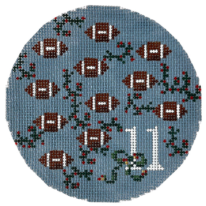 12 Days of Southern Christmas   Eleven Footballs Flying Painted Canvas Wipstitch Needleworks 
