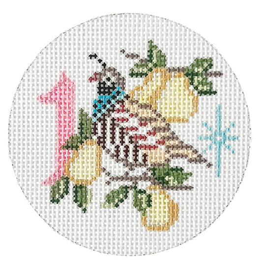 12 Days Round - 1 Partridge in a Pear Tree Painted Canvas Alice Peterson Company 