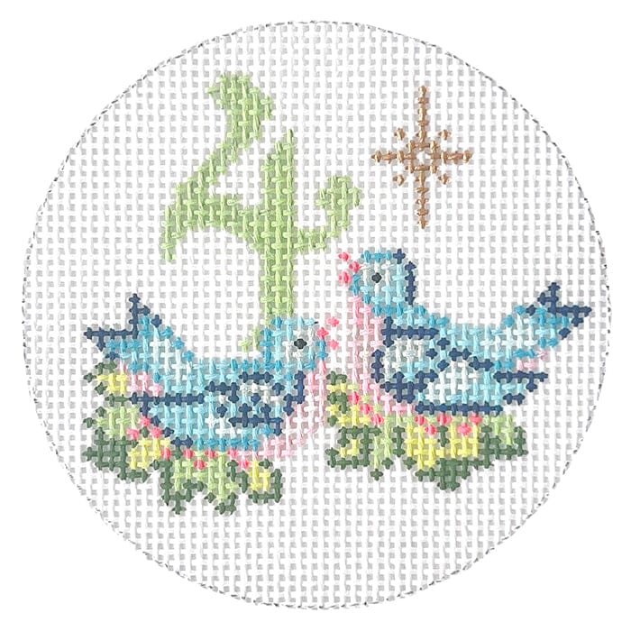 12 Days Round - 4 Calling Birds Painted Canvas Alice Peterson Company 