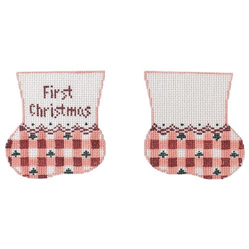 1st Xmas Pink Gingham Baby Booties Painted Canvas Kathy Schenkel Designs 