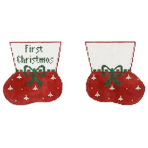 1st Xmas Red Baby Booties Painted Canvas Kathy Schenkel Designs 