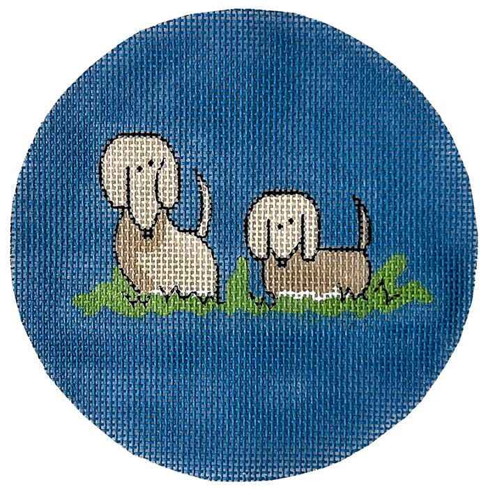 2 Pups Blue Painted Canvas Camilla Moss 
